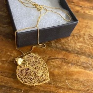 Women’s Jewelry Necklace Aspen Leaf 14k Gold Dipped Pendant Spring Clasp Rolo